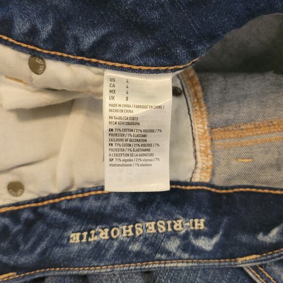 American Eagle Shorts Womens 4 Blue Hi-Rise Shortie Distressed Med Wash Grunge - Picture 5 of 9